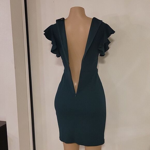 BRAND NEW KNITEE V-NECK RUFFLED ASYMMETRICAL MINI DRESS G1 - Picture 8 of 13